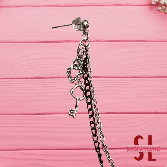 Handcuffs And Key Charms Ear Cuff And Chain Earring - Picture 3 of 5